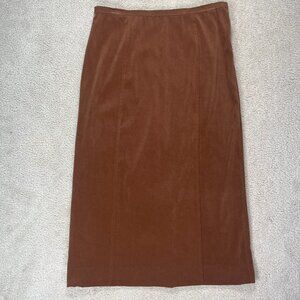 Vintage L.L. Bean Brown Faux Suede Midi Pencil Skirt 90s Size 14 Regular